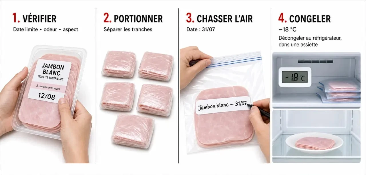 Comment peut on congeler le jambon blanc : étapes pour emballer, dater et décongeler correctement