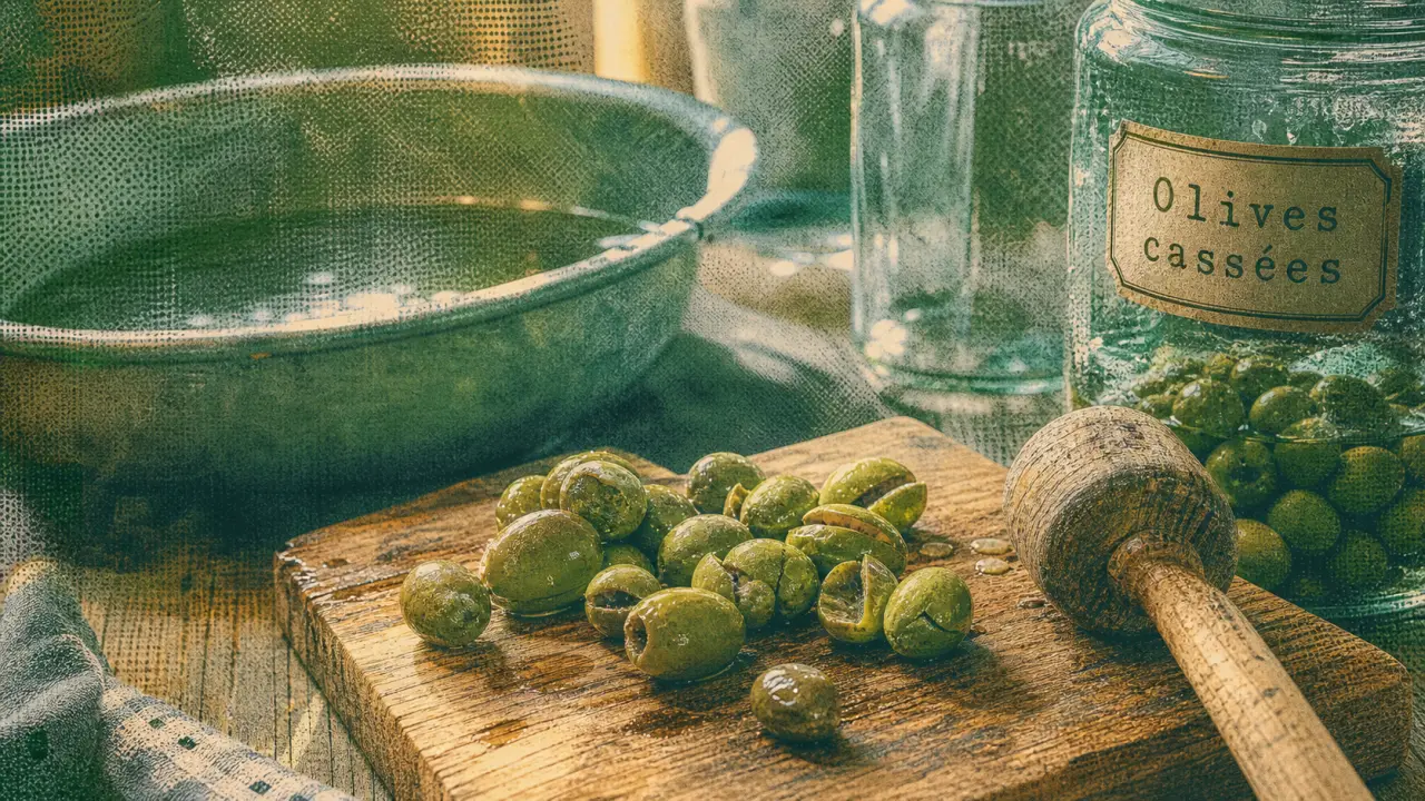 Olives cassées recette : saumure maison, olives vertes et bocaux stérilisés