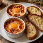 Recettes soubressade : œufs cocotte à la soubressade, pain grillé et paprika