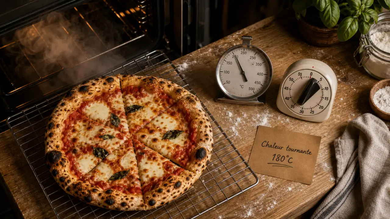 Réchauffer pizza four chaleur tournante 180°C, 7 min