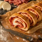 Rotolini di pizza : spirales pâte, tomate, mozzarella et jambon