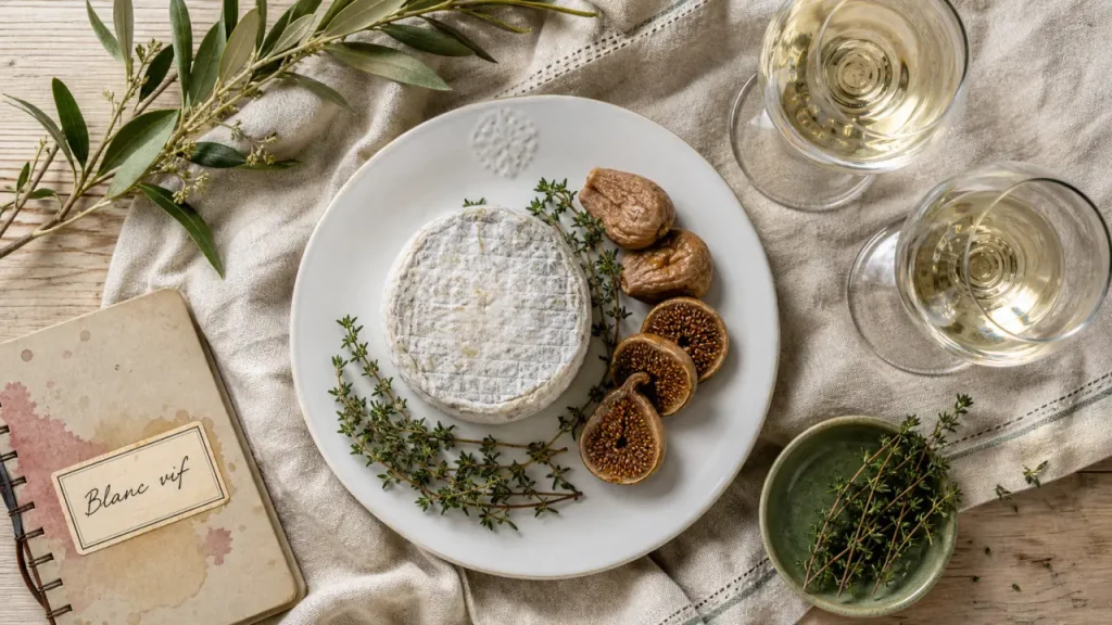 Vin avec fromage de chèvre et blanc vif