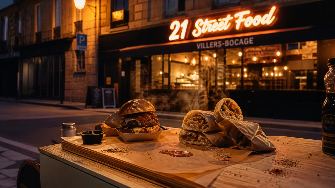 21 street food à Villers-Bocage, burger fumant au comptoir