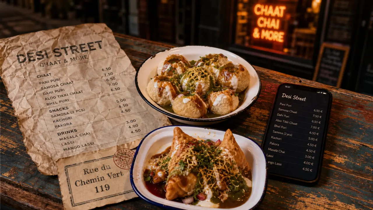 Deb’s street food Paris : dahi puri et samossa chaat à Rue du Chemin Vert 119