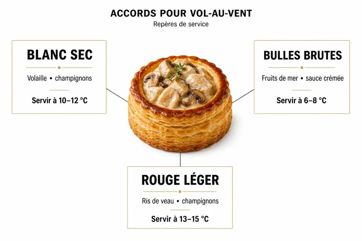 Quel vin servir avec un vol-au-vent : accords en blanc sec, bulles et rouge léger