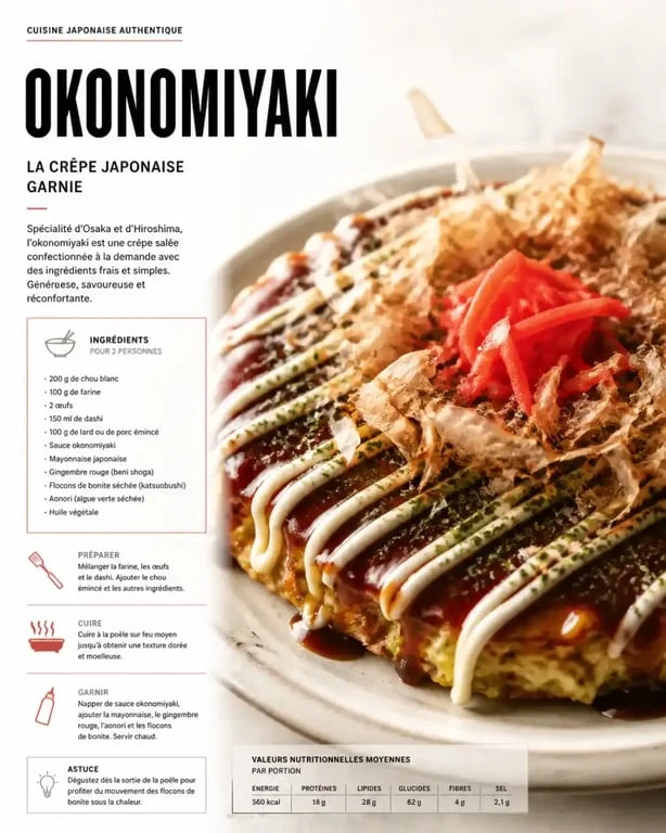 Okonomiyaki, spécialité emblématique de la street food d'Osaka servie au restaurant Osaka Street Food à Nancy