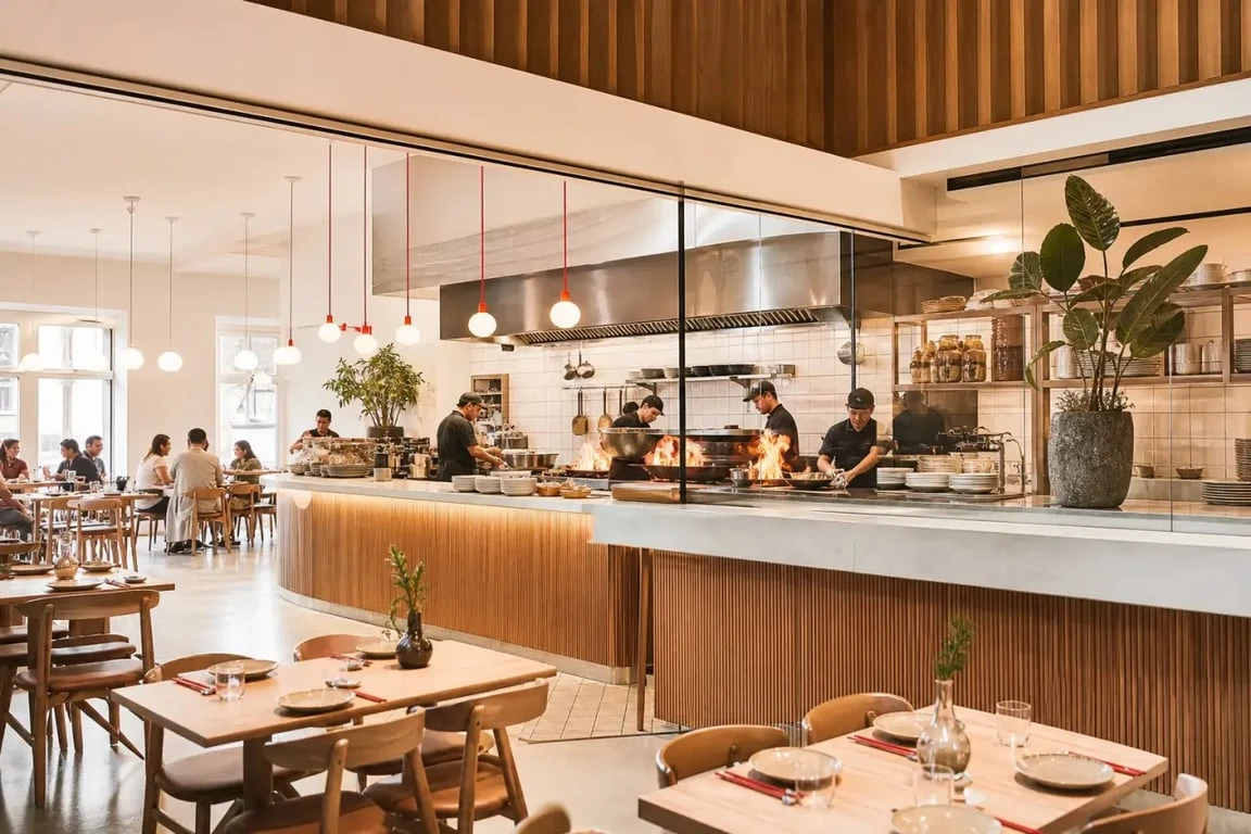 Koa Thaï street food cantine à Strasbourg, intérieur avec cuisine ouverte et ambiance Bangkok
