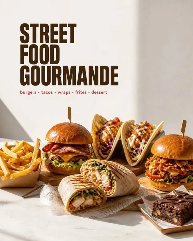 South Street Food, assortiment de burgers, tacos et wraps pour visualiser l’offre du restaurant
