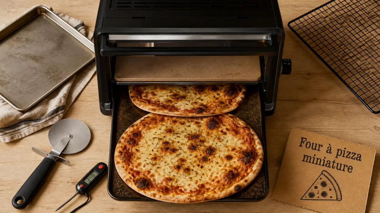 Four a pizza miniature avec pierre réfractaire, mini pizzas et accessoires
