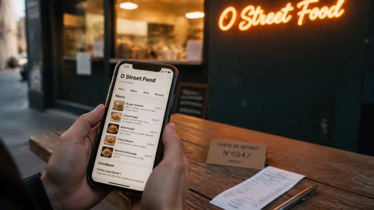 o street food : menu halal sur téléphone, retrait Strasbourg ou Saint-Nicolas-de-Port