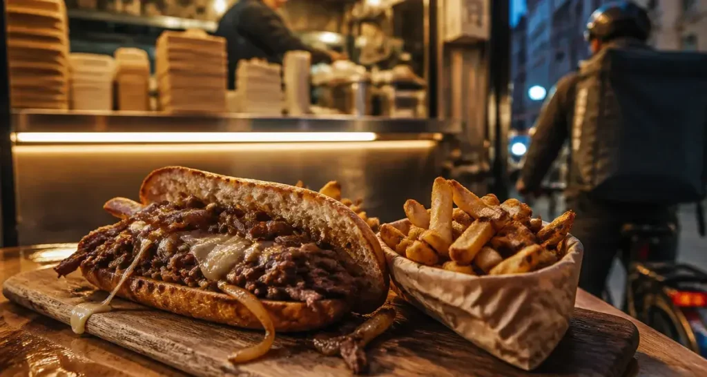 Philly soul street food américaine : cheesesteak lyon, oignons caramélisés et fromage fondu