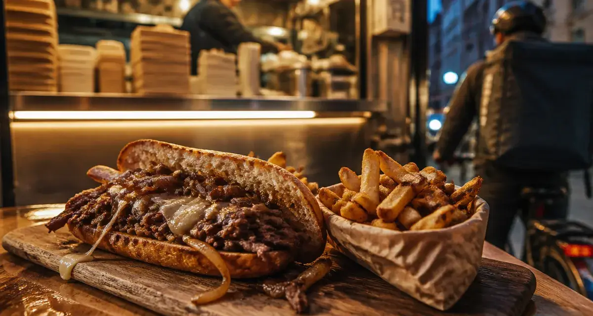 Philly soul street food américaine : cheesesteak lyon, oignons caramélisés et fromage fondu