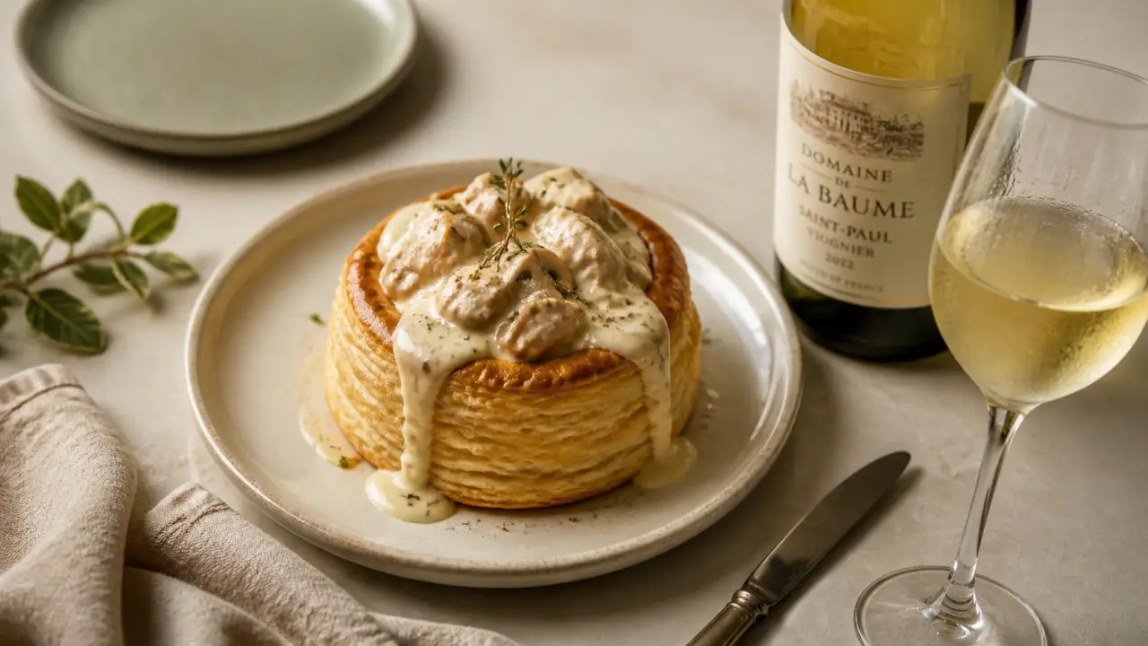 Quel vin servir avec un vol-au vent : vol-au-vent et bouteille de vin blanc sec