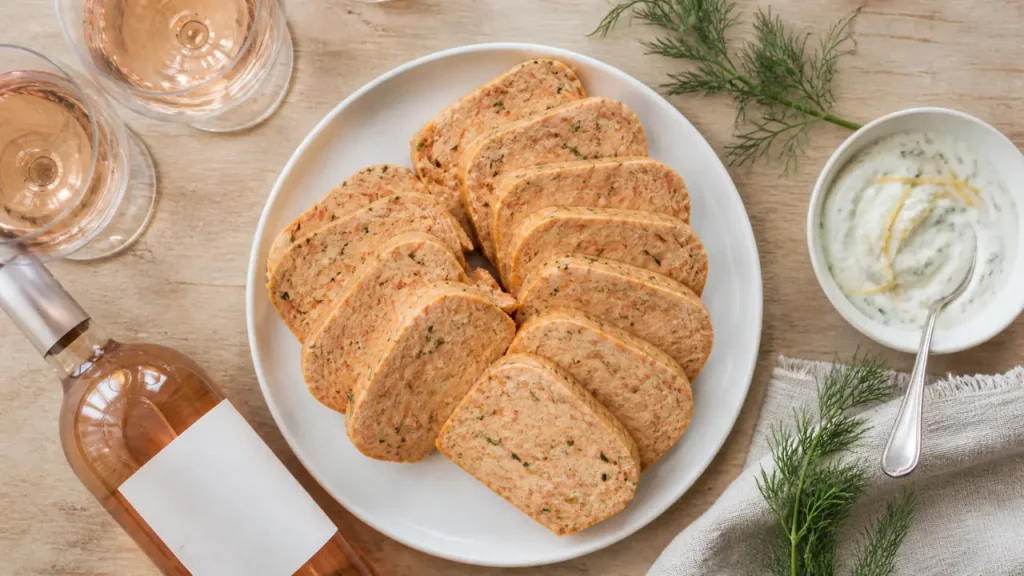 Vin avec pain de poisson : bouteille de rosé sec près d’un pain de poisson