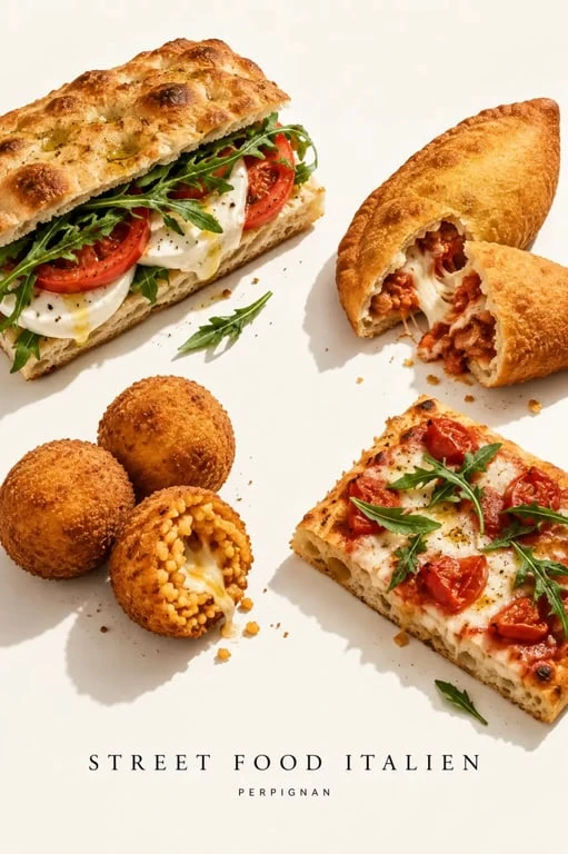 Fricaccia Italian Street Food à Perpignan avec focaccia, panzerotto, arancini et pinsa