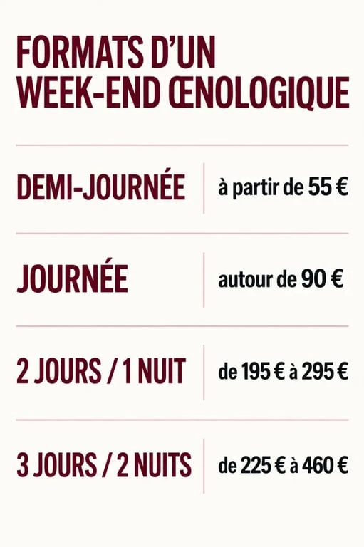 Week end oenologie : formats et repères de prix selon la durée du séjour