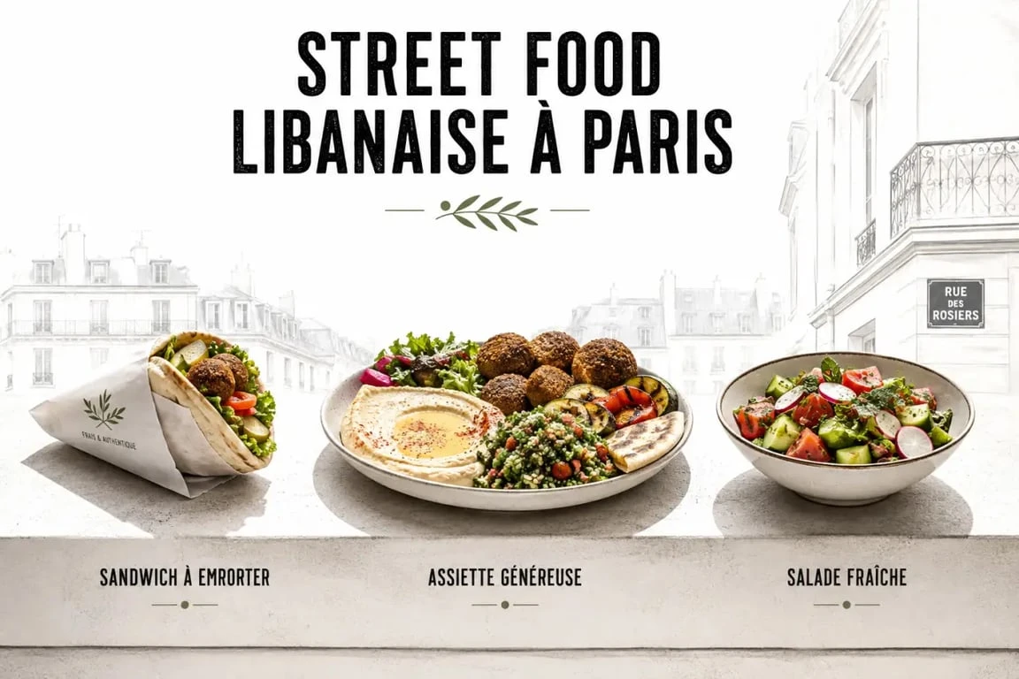 Noura Street Food : sandwich libanais, assiette et salade au comptoir