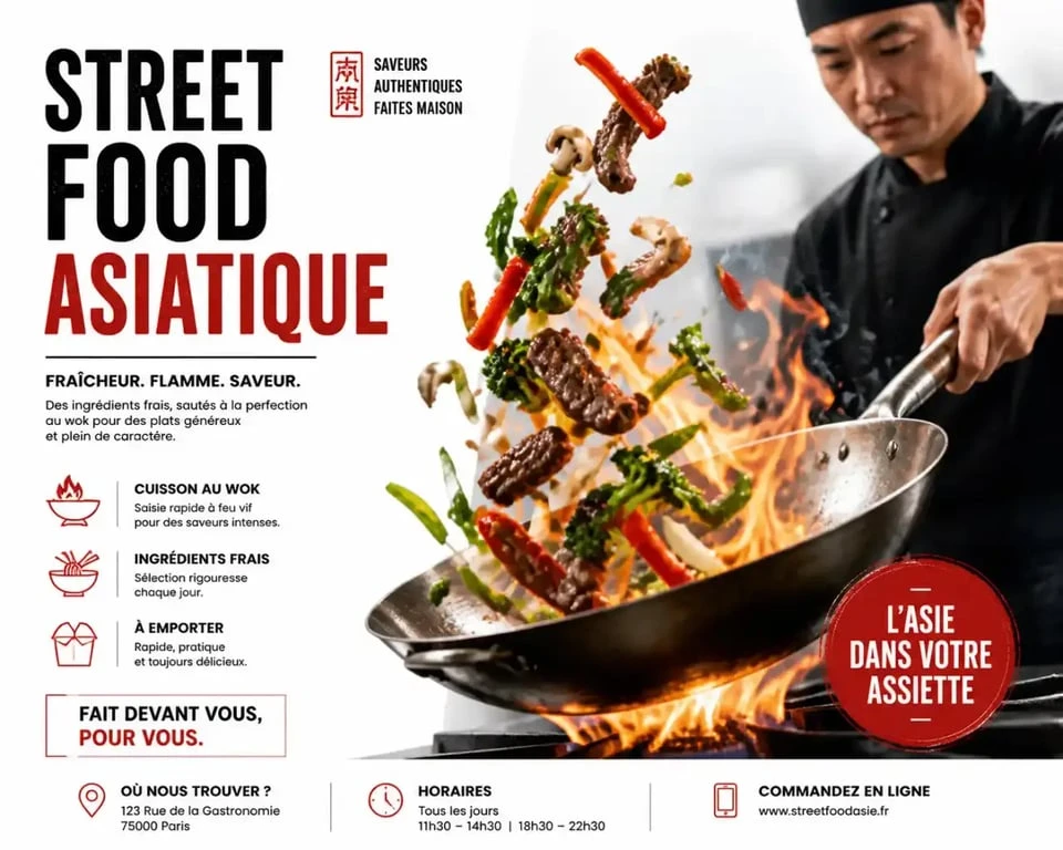 Préparation au wok de plats asiatiques chez Bolkiri asian street food
