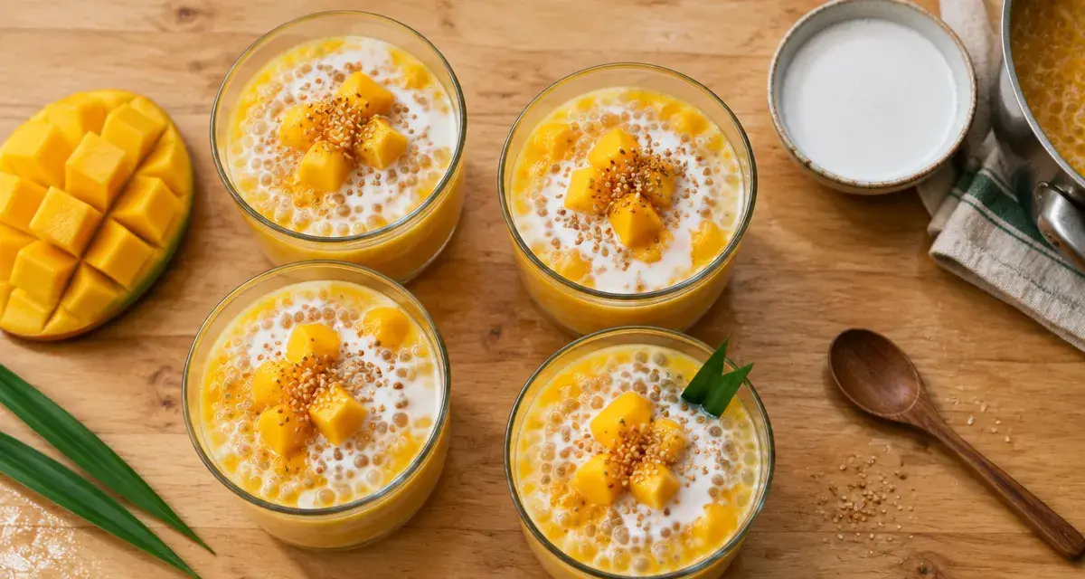 Dessert vietnamien : chè glacé mangue, tapioca et lait de coco