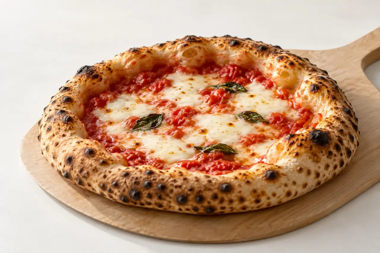 Biga pizza avec corniche alvéolée, tomate et mozzarella