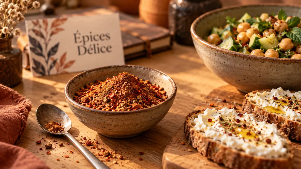 Epices delices : mélange d’épices sur table bois claire