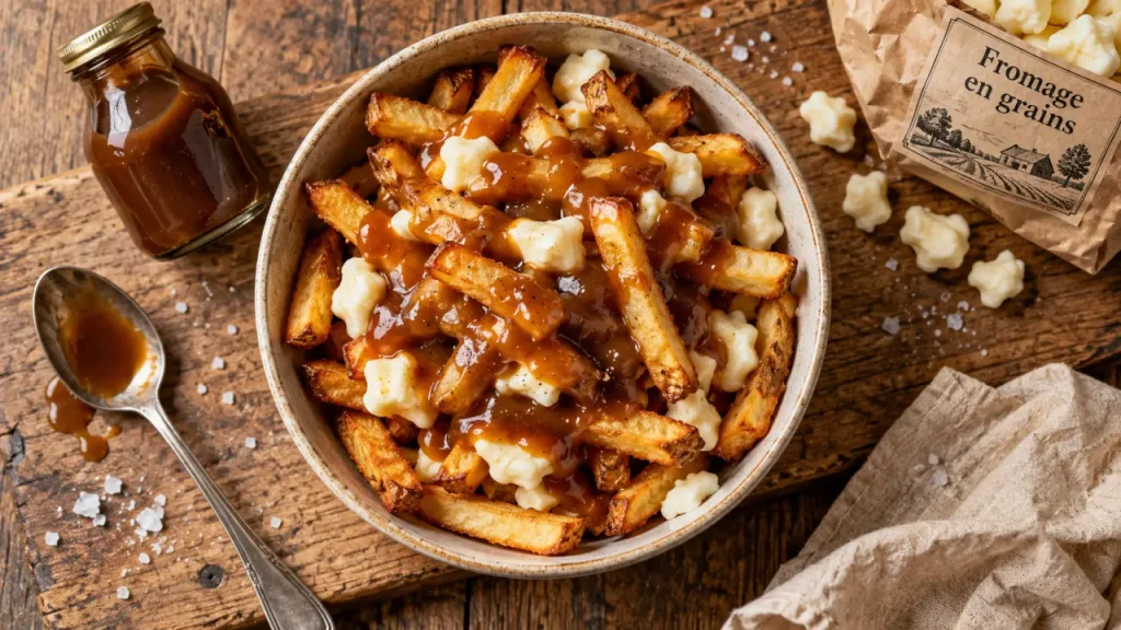 Poutine in france : frites, sauce brune et fromage en grains