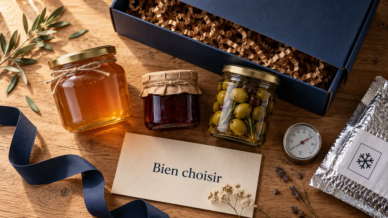 Produits gastronomiques : coffret gourmand miel et olives