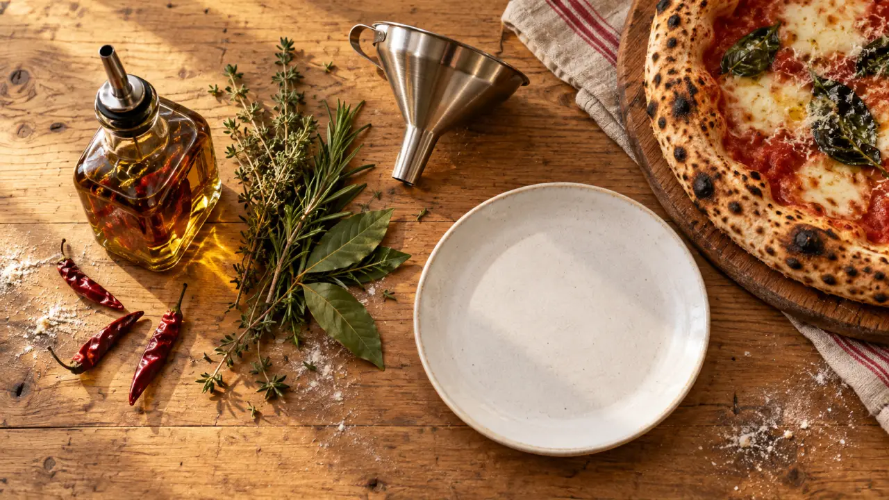Sauce piquante pizza italie : huile pimentée maison prête à verser